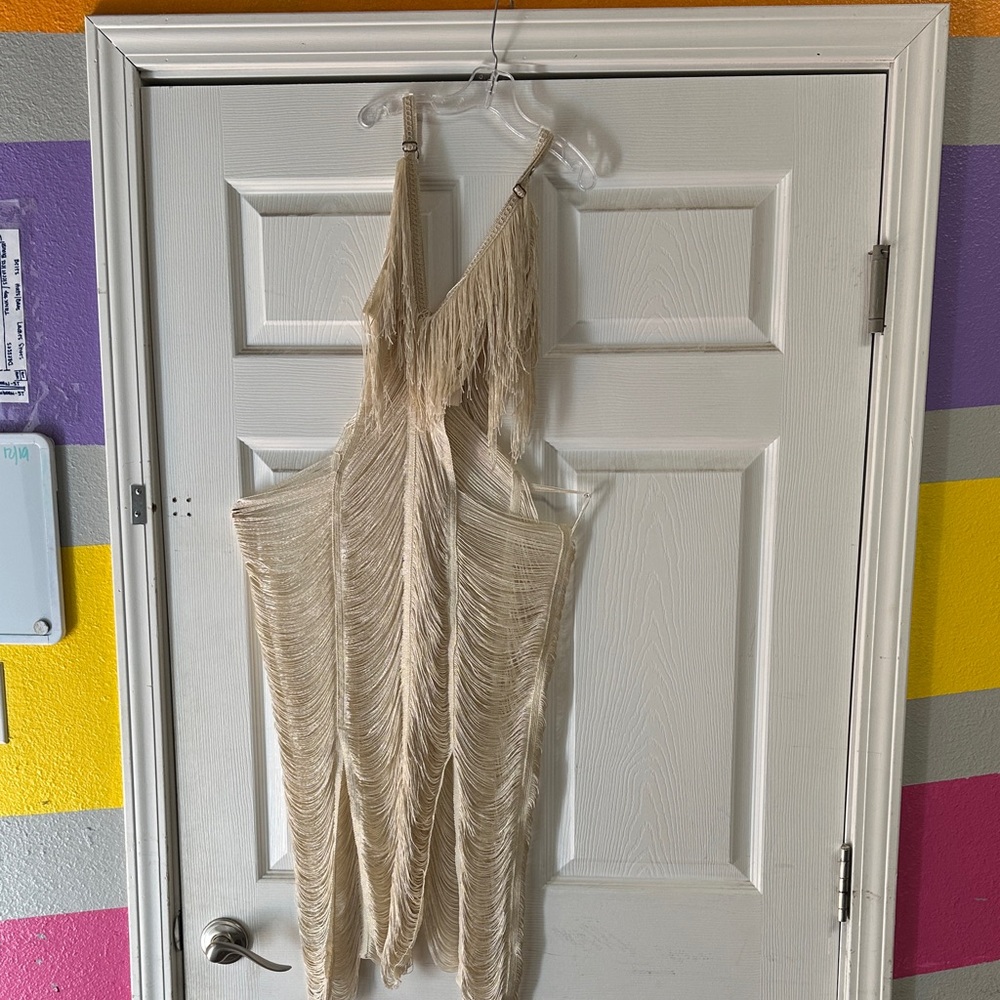 Elegant Tan Fringe Swim Coverup